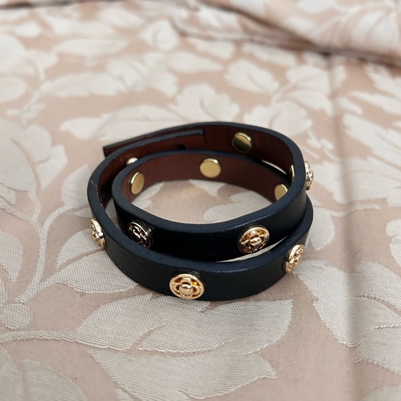 Stella & Dot Jewelry - Black Leather Wrap Bracelet with Gold Accents By Stella & Dot